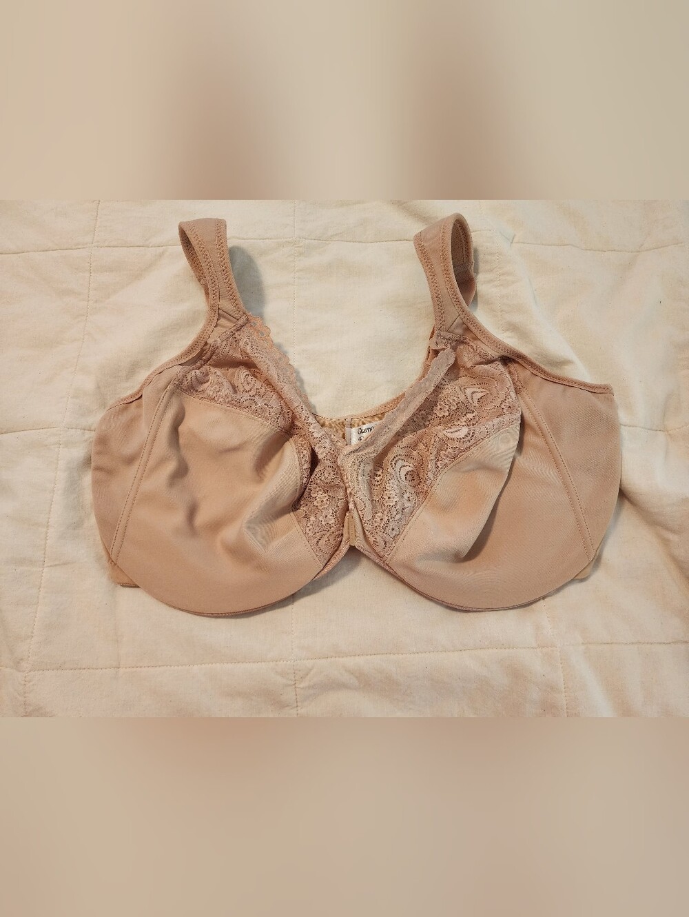 Glamorise Front Hook Nude Lace Underwire Bra New 42G Adjustable Straps
